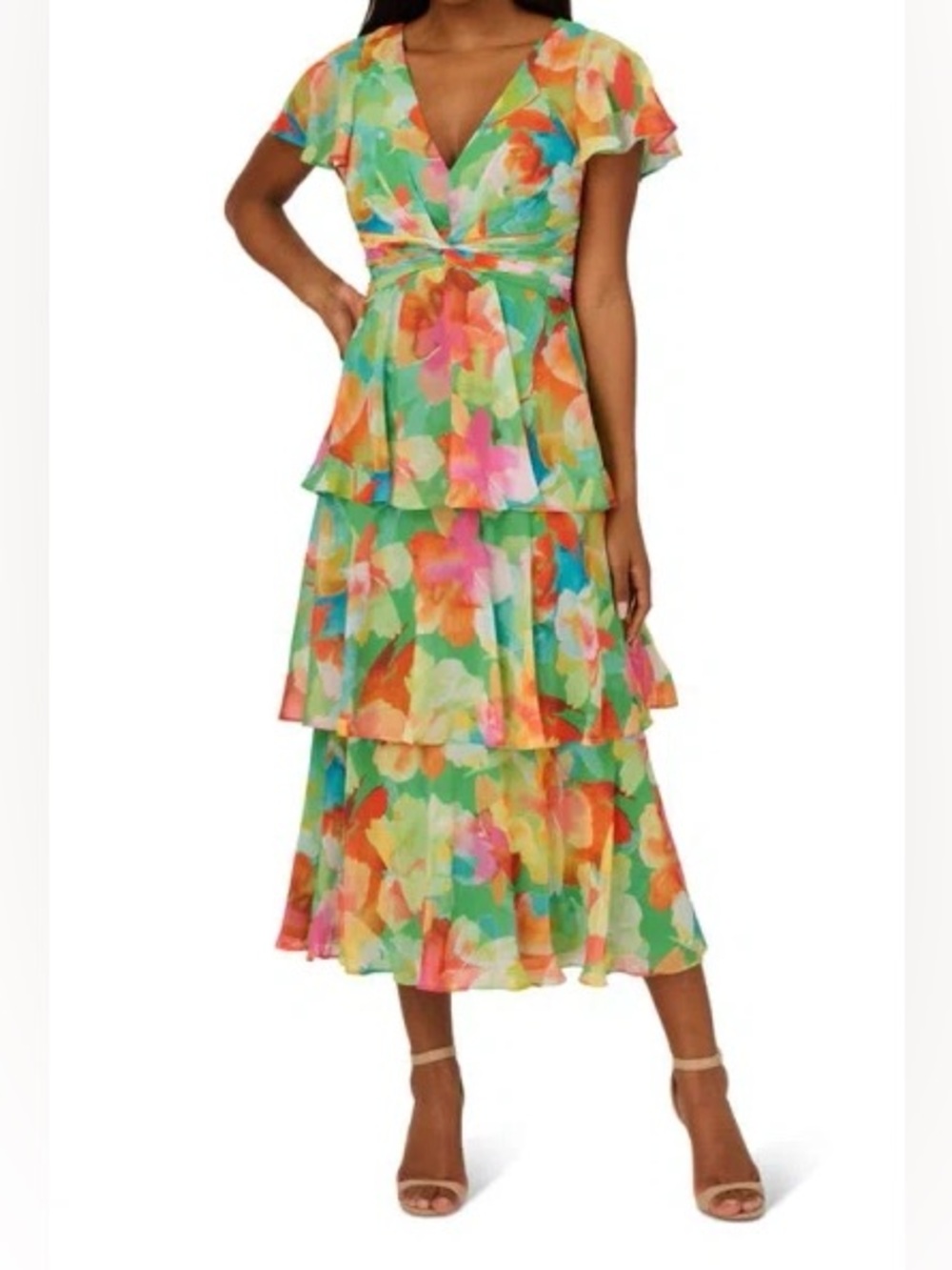 Adrianna Papell Size 6 Tiered Chiffon Midi NWT Woman’s Dress